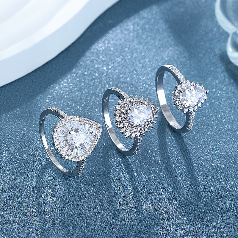 S925 silver teardrop zircon ring