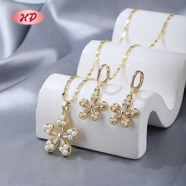 Trending Floral - Heart Zircon 18k Gold - Plated Women Jewelry Set | Wholesale Wedding Jewelry Sets for Bride and Party
