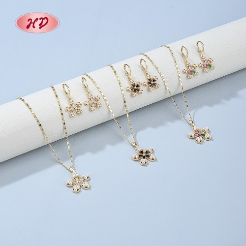 Women's 18k Gold Plated Flower Jewelry Set | Fine Earring and Necklace for Party Casual Occasions
