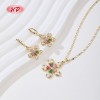 Fashion Flower  Earrings and Necklace 18k Gold-plated Multicolored Jewelry Set for Women