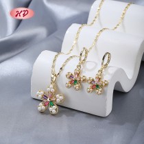 Fashion Flower  Earrings and Necklace 18k Gold-plated Multicolored Jewelry Set for Women