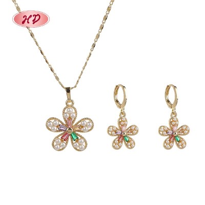 Fashion Flower  Earrings and Necklace 18k Gold-plated Multicolored Jewelry Set for Women