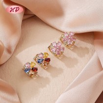 Colorful Floral 18k Gold Earrings  for Girls | Wholesale  Vintage Jewelry with Zircon  for Valentine's Day and Wedding
