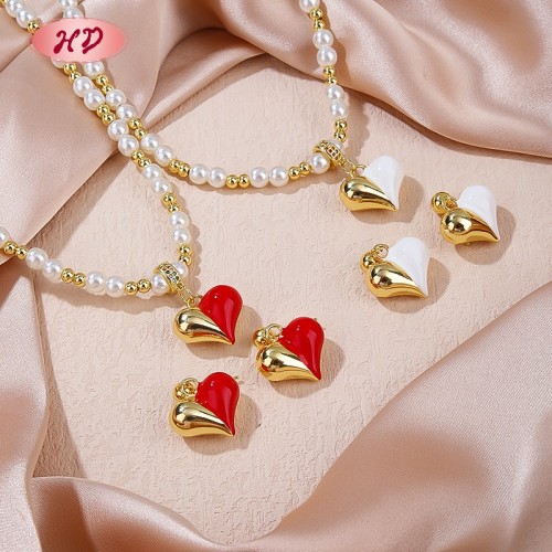 Chic 18k Gold - Plated Heart & Pearl Jewelry Set | Wholesale Trendy Fashion Find