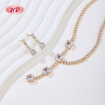 Elegant Square Zircon 18k Gold Women's Jewelry Set | Hengdian Jewelry Bulk with Brass Multi-color Earring and Necklace