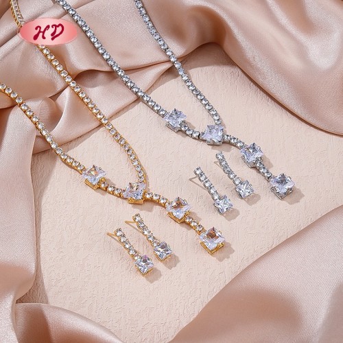 Elegant Square Zircon 18k Gold - Plated Jewelry Set | Wholesale Trendy Fashion Jewelry
