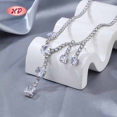 Elegant Square Zircon 18k Gold Bridesmaid Jewelry Sets | Low MOQ Wholesale Trendy Earrings and Necklcaes for Women