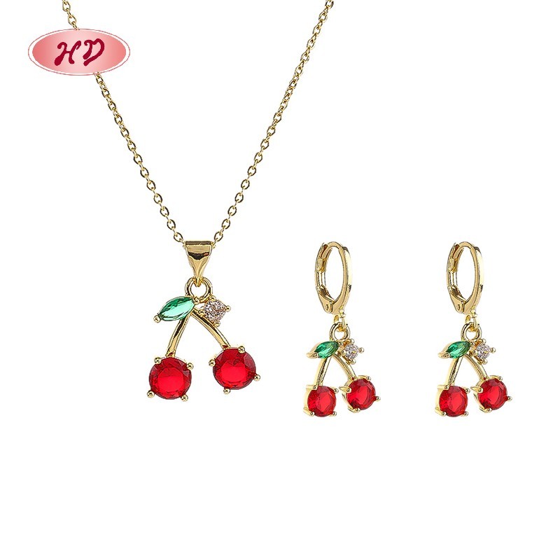 Charming Cherry Zircon 18k Gold - Plated Jewelry Set