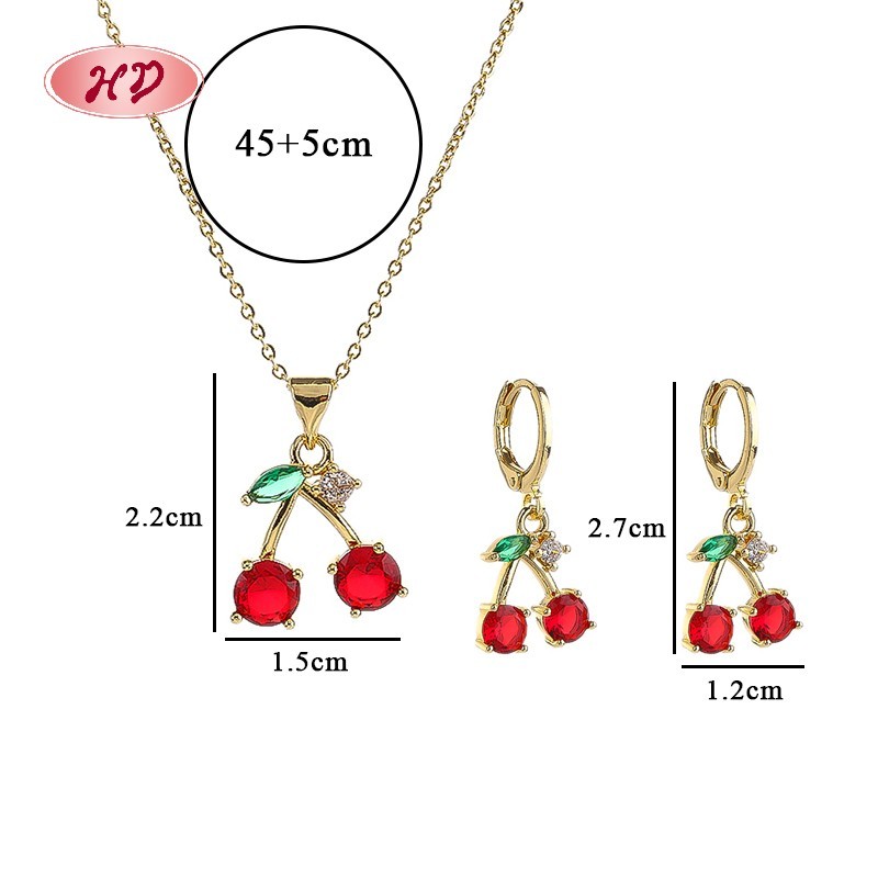Cute Cherry - Shaped 18k Gold - Plated Jewelry Set