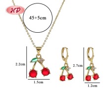 Charming Cherry Zircon 18k Gold - Plated Jewelry Set | Wholesale Fashionable Selection