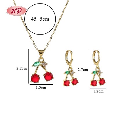Charming Cherry Zircon 18k Gold - Plated Jewelry Set | Wholesale Fashionable Selection