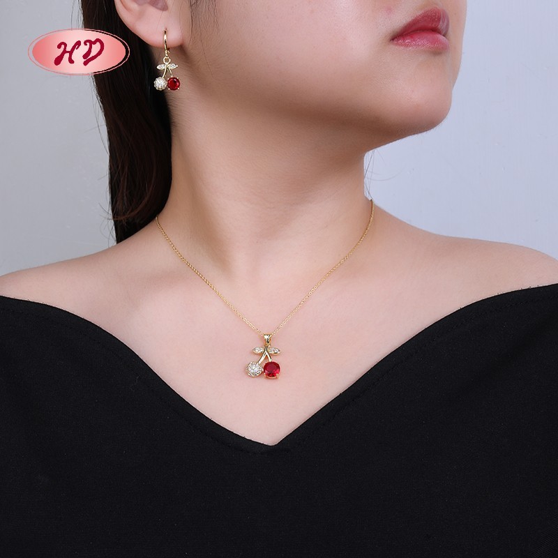 Cute Cherry - Shaped 18k Gold - Plated Jewelry Set