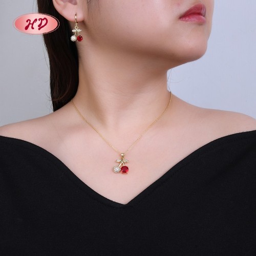 Charming Cherry Zircon 18k Gold - Plated Jewelry Set | Wholesale Fashionable Selection
