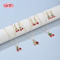Charming Cherry Zircon 18k Gold - Plated Jewelry Set | Wholesale Fashionable Selection