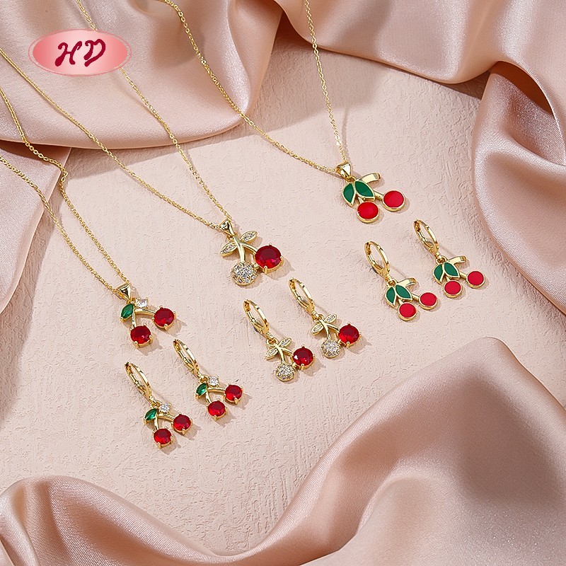Cute Cherry - Shaped 18k Gold - Plated Jewelry Set
