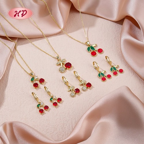 Cute Cherry - Shaped 18k Gold - Plated Jewelry Set | Wholesale Trendy Fashion Jewelry