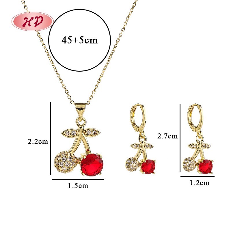 Cute Cherry - Shaped 18k Gold - Plated Jewelry Set