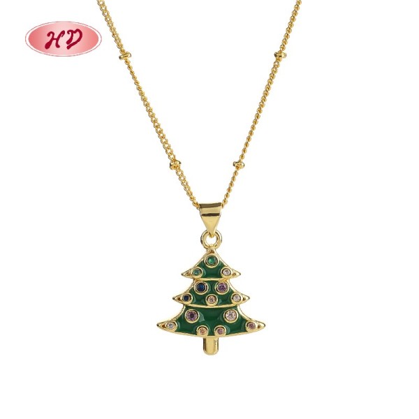 Elegante Zirkonia-Weihnachtsbaum-Halskette aus 18-karätigem Gold | Modischer Schmuck für Damen im Großhandel, ideal für Partys