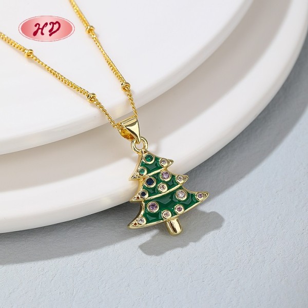 Festliche Weihnachtsbaum-Halskette aus 18-karätigem Gold | Trendiger Modeschmuck für Damen auf Reisen und bei Banketten (Großhandel)