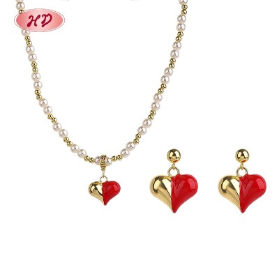 Conjunto de joyería de moda con corazón y perla chapado en oro de 18 quilates | Joyería Hengdian Trendy Wholesale