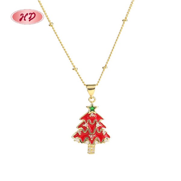 Collar con árbol de Navidad chapado en oro de 18 quilates | joyería festiva y elegante