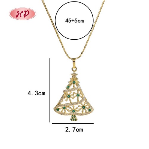 Collar con colgante de árbol de Navidad de cobre y oro de 18 quilates para mujer | Joyería Hengdian para fiestas y bodas