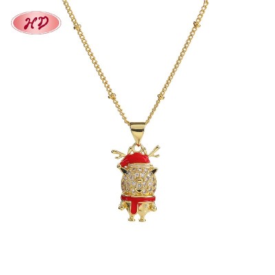 Hermoso collar de muñeco de nieve en oro de 18 quilates para mujer | Diseño de cobre con circonita blanca para regalar