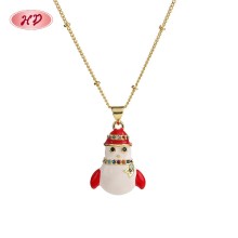 Precioso collar de muñeco de nieve de oro de 18 quilates para mujer | Diseño de crayón de aleación de cobre para Navidad