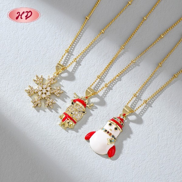 Collar navideño de latón dorado de 18 quilates para fiesta | Diseño de aleación de cobre y circonitas para mujer