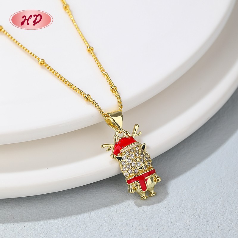 Hermoso collar de muñeco de nieve en oro de 18 quilates para mujer