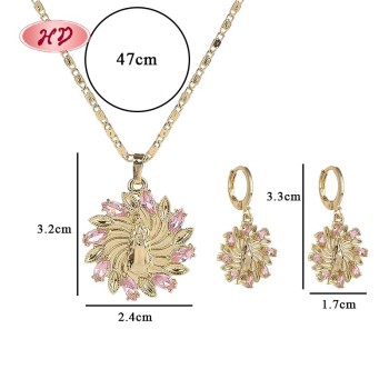Elegant 18K Gold-Plated Flower Necklace and Earrings Set | Hengdian Custom Fashion Jewelry Wholesale​ with Copper Alloy