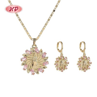 Elegante conjunto de collar y aretes con flores en oro de 18 quilates | Joyería Hengdian al por mayor para mujer