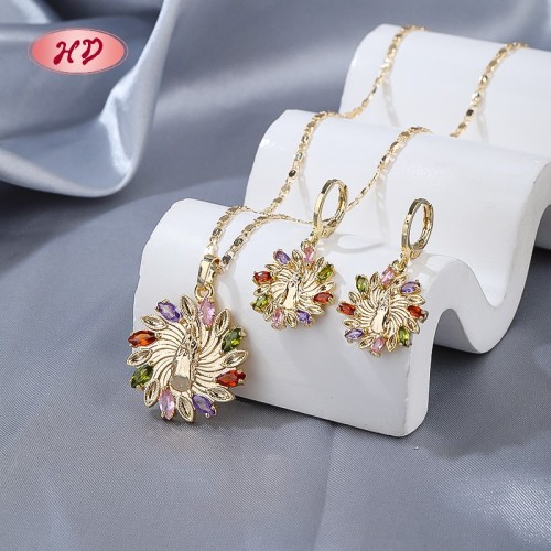 Conjuntos de joyería con flores de moda bañados en oro de 18 quilates | Conjuntos al por mayor con aleación de cobre