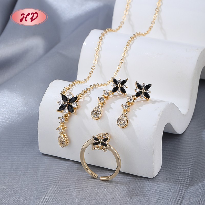 Trendy 18K Gold-Plated Butterfly Earrings, Ring & Necklace Set
