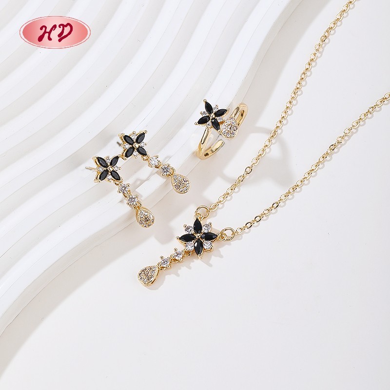 Trendy 18K Gold-Plated Butterfly Earrings, Ring & Necklace Set