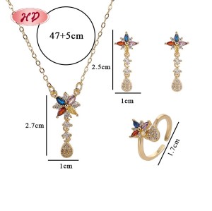 Conjunto de aretes, anillo y collar de mariposa de oro de 18 quilates | Joyería para mujer al por mayor para regalar