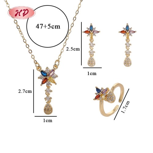 Conjunto de aretes, anillo y collar de mariposa de oro de 18 quilates | Joyería para mujer al por mayor para regalar