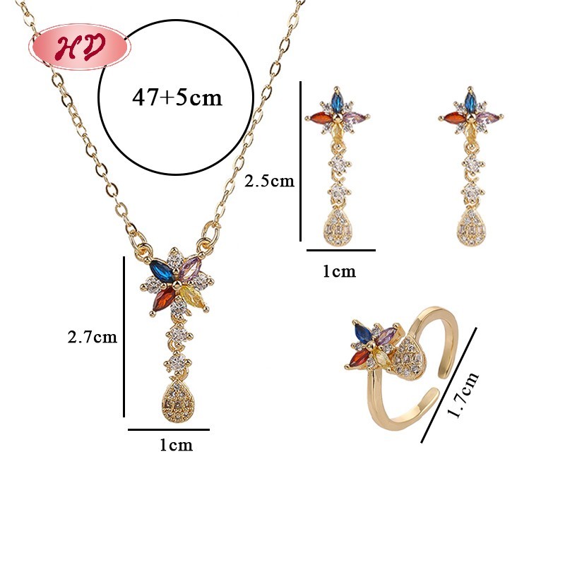 Trendy 18K Gold-Plated Butterfly Earrings, Ring & Necklace Set