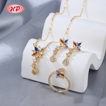 Trendy 18K Gold-Plated Butterfly Earrings, Ring & Necklace Set | Women's Custom Jewelry Wholesale with Copper Alloy
