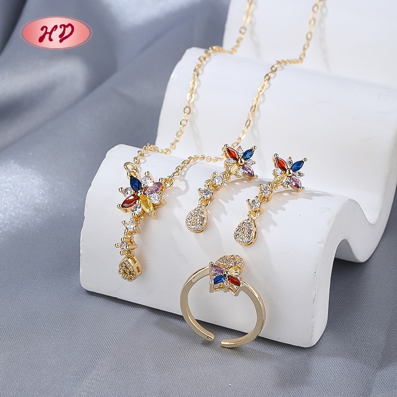 Trendy 18K Gold-Plated Butterfly Earrings, Ring & Necklace Set