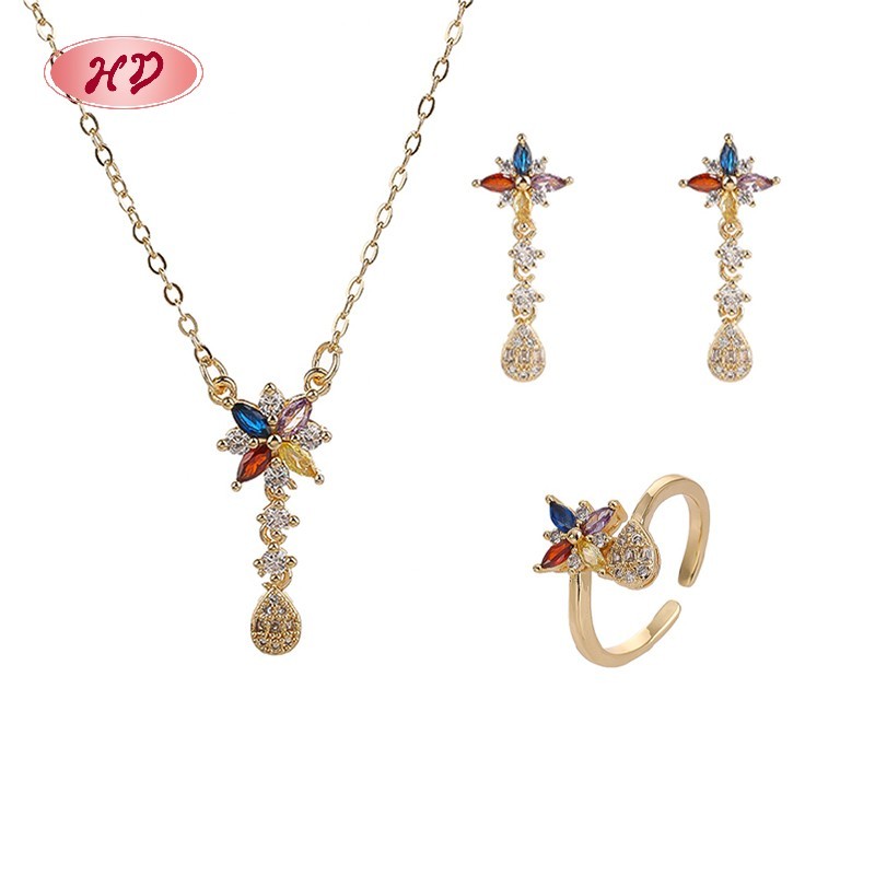 Trendy 18K Gold-Plated Butterfly Earrings, Ring & Necklace Set