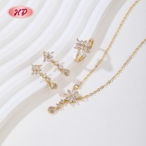 Elegant 18K Gold Plated Butterfly Ring, Necklace & Earrings Set | Hengdian Fashion Jewelry Wholesale for Gift ＆ Wedding