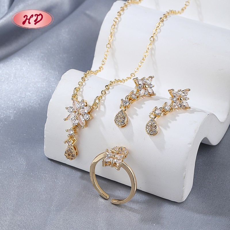 Trendy 18K Gold-Plated Butterfly Earrings, Ring & Necklace Set