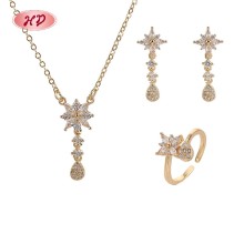 Conjunto de anillo, collar y aretes de mariposa chapados en oro de 18 quilates | Joyería Hengdian para bodas
