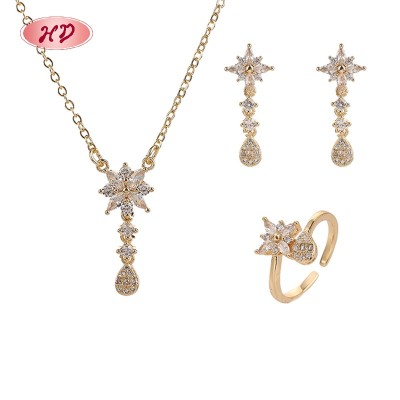 Conjunto de anillo, collar y aretes de mariposa chapados en oro de 18 quilates | Joyería Hengdian para bodas