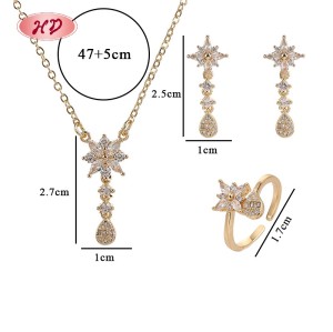 Conjunto de anillo, collar y aretes de mariposa chapados en oro de 18 quilates | Joyería Hengdian para bodas