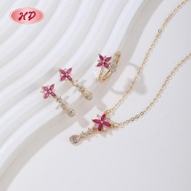 18K Gold Plated Butterfly Ring Necklace & Earrings Set | Hengdian Retro Jewelry Bulk for Bridal | Women's Jewelry Set