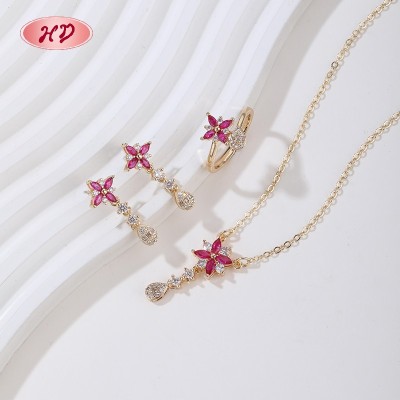 18K Gold Plated Butterfly Ring Necklace & Earrings Set | Hengdian Retro Jewelry Bulk for Bridal | Women's Jewelry Set