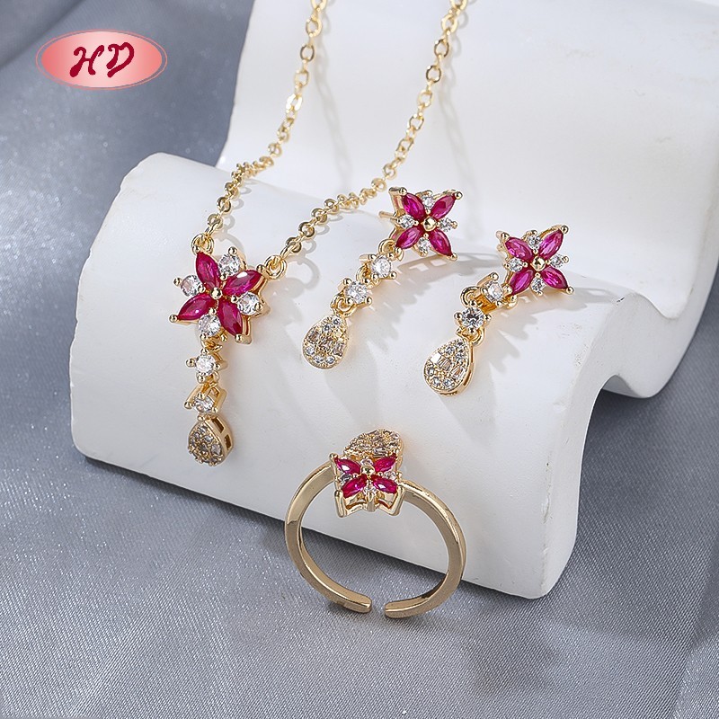 Trendy 18K Gold-Plated Butterfly Earrings, Ring & Necklace Set