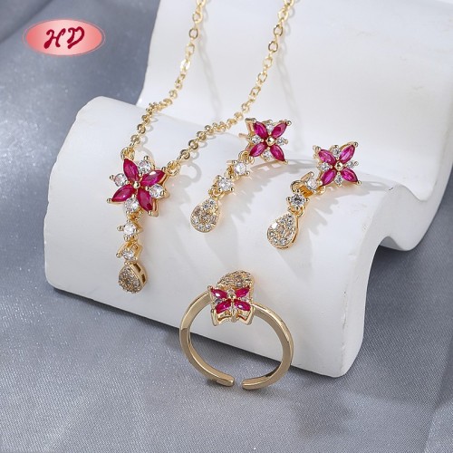Conjunto de collar y aretes con mariposa bañados en oro de 18 quilates | Joyería retro Hengdian al por mayor para novias